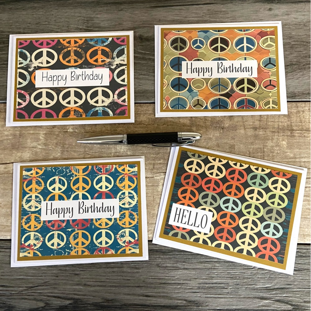 Peace Sign Birthday /Hello Greeting Cards Set of 4